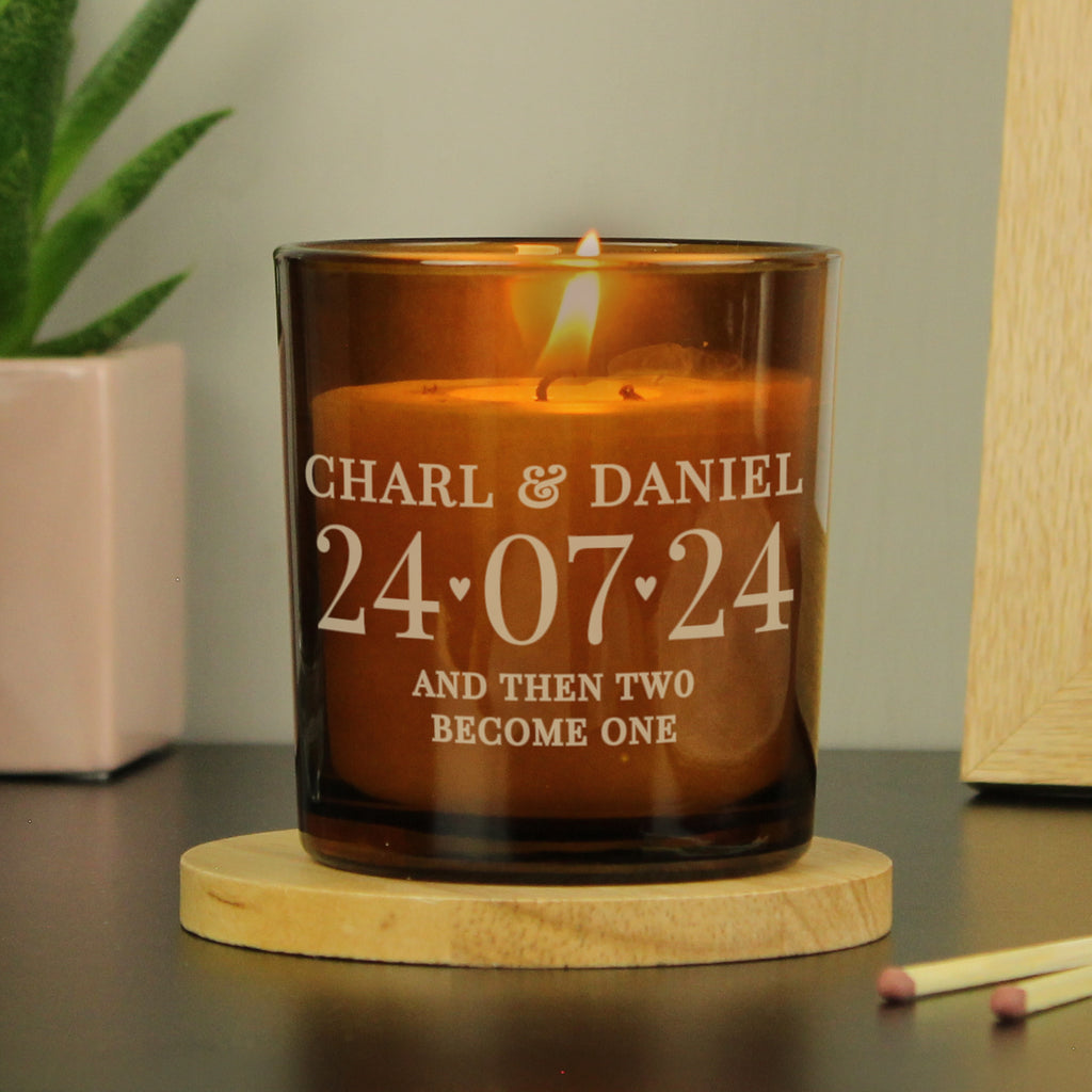 Personalised Special Date Amber Glass Candle - Buy Candles & Reed Diffusers at GiftMasters.co.uk