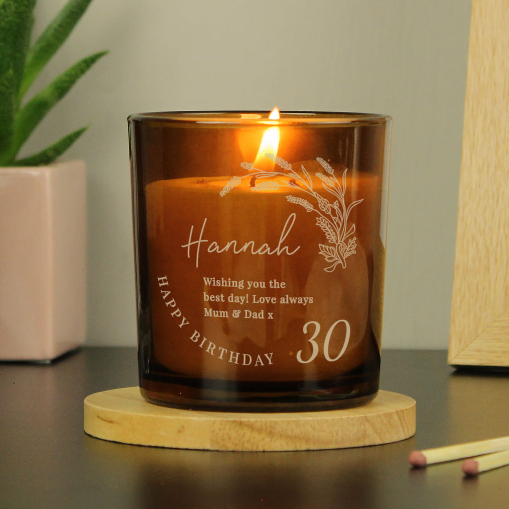 Personalised Birthday Amber Glass Candle - Buy Candles & Reed Diffusers at GiftMasters.co.uk