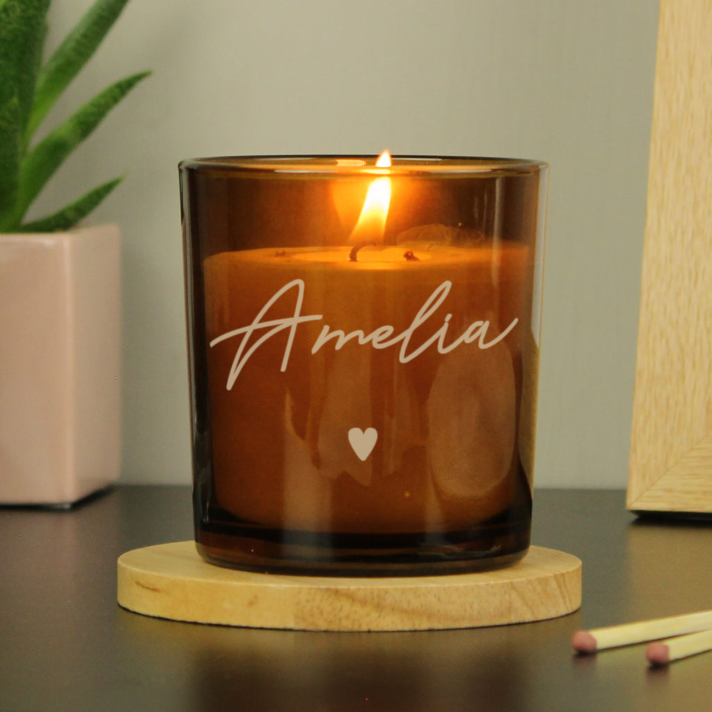 Personalised Amber Glass Candle - Buy Candles & Reed Diffusers at GiftMasters.co.uk