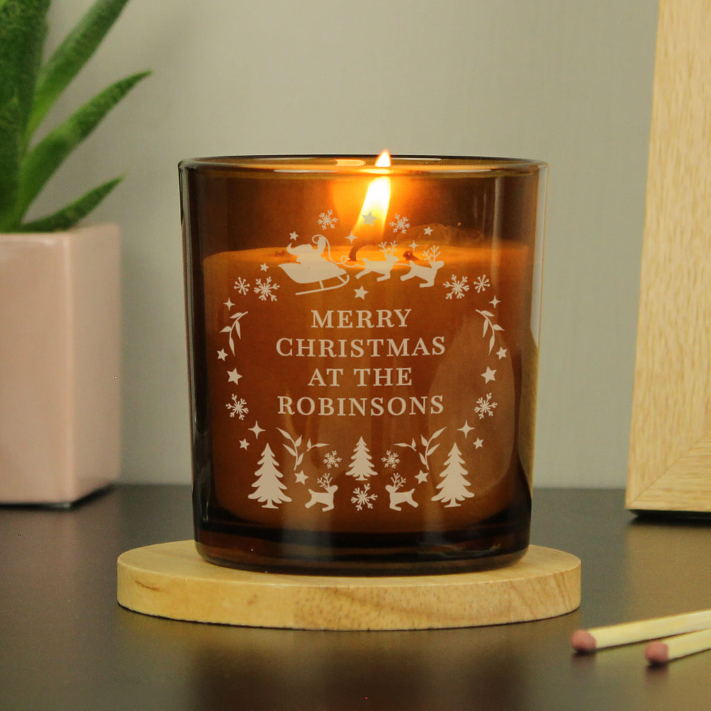 Personalised Engraved Christmas Amber Glass Candle - Buy Candles & Reed Diffusers at GiftMasters.co.uk