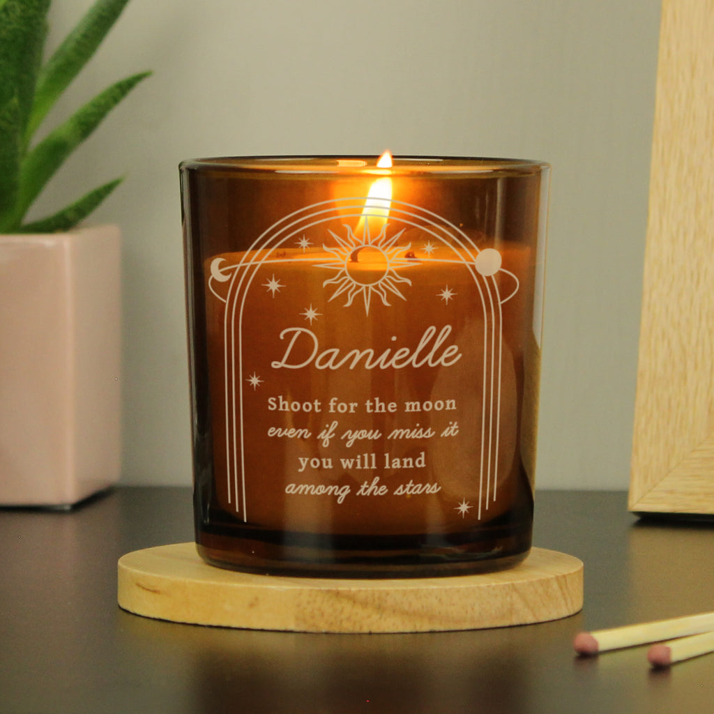 Personalised Celestial Amber Glass Candle - Buy Candles & Reed Diffusers at GiftMasters.co.uk