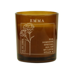 Personalised January Birth Flower Amber Glass Candle