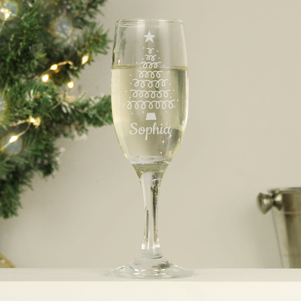 Personalised Christmas Tree Glass Flute - Buy Glasses & Barware at GiftMasters.co.uk