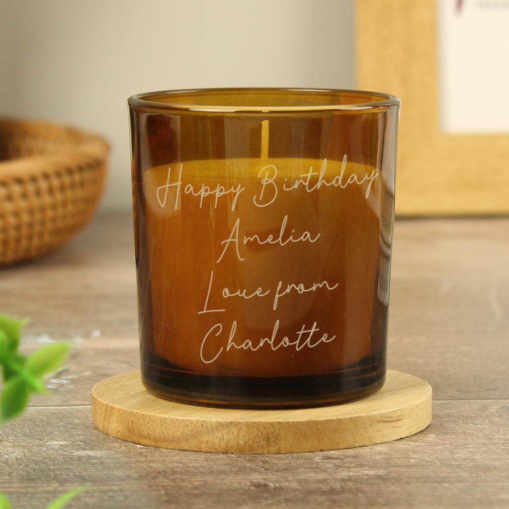 Personalised Engraved Message Amber Glass Candle - Buy Candles & Reed Diffusers at GiftMasters.co.uk