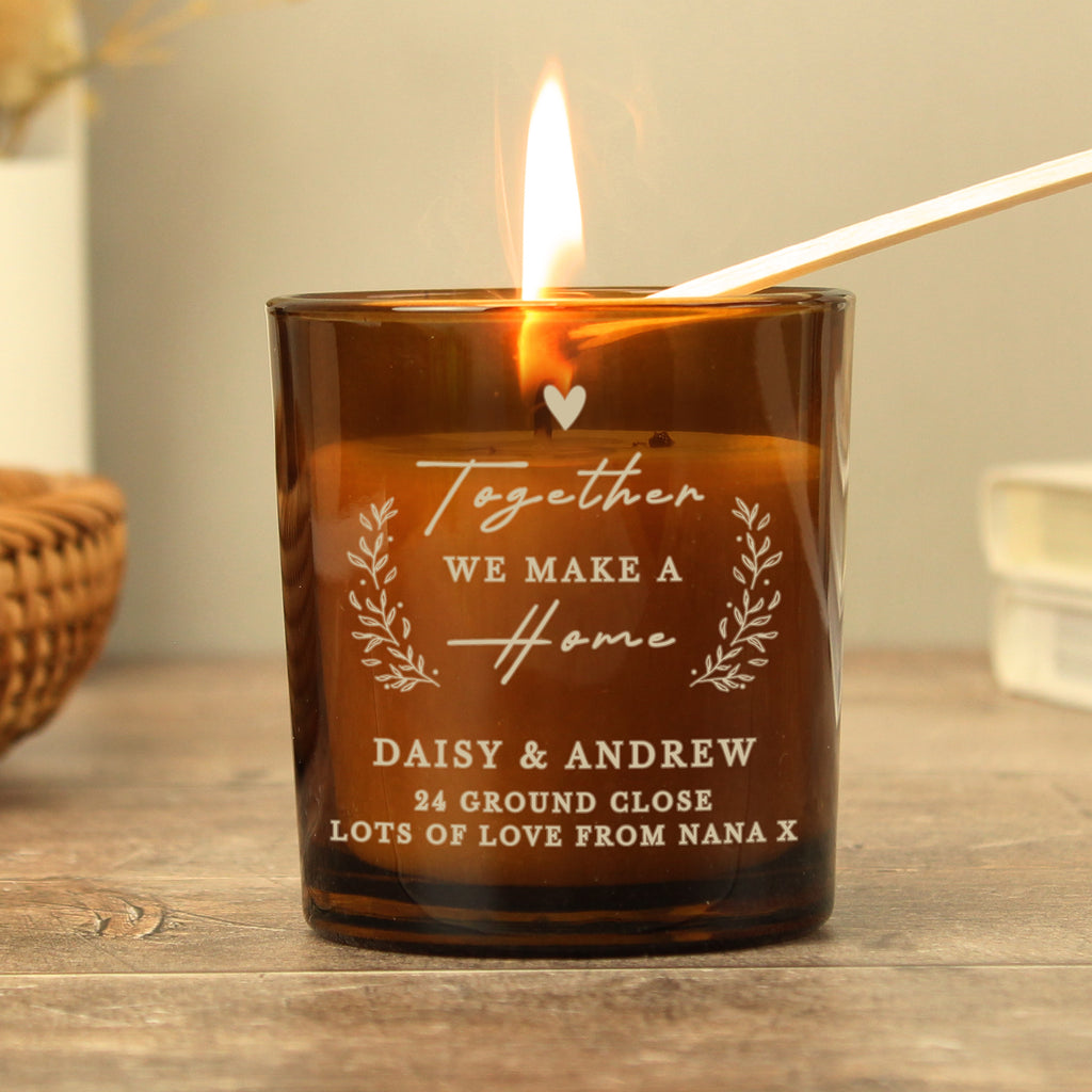 Personalised Engraved Home Amber Glass Candle - Buy Candles & Reed Diffusers at GiftMasters.co.uk