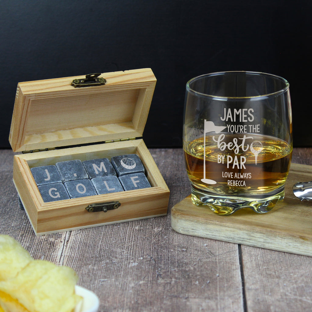 Personalised Best By Par Glass & Whisky Stones - Buy Glasses & Barware at GiftMasters.co.uk