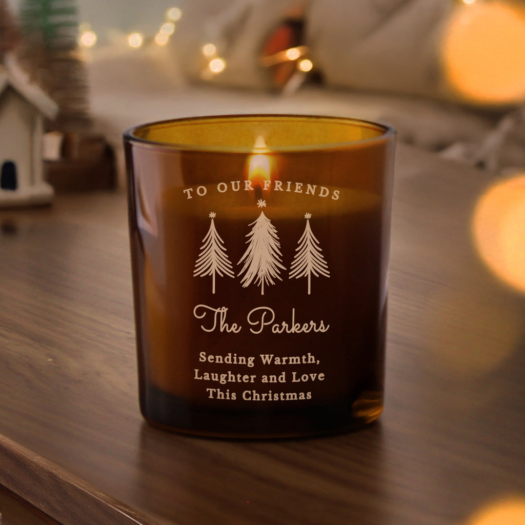 Personalised Christmas Tree Amber Glass Candle - Buy Candles & Reed Diffusers at GiftMasters.co.uk