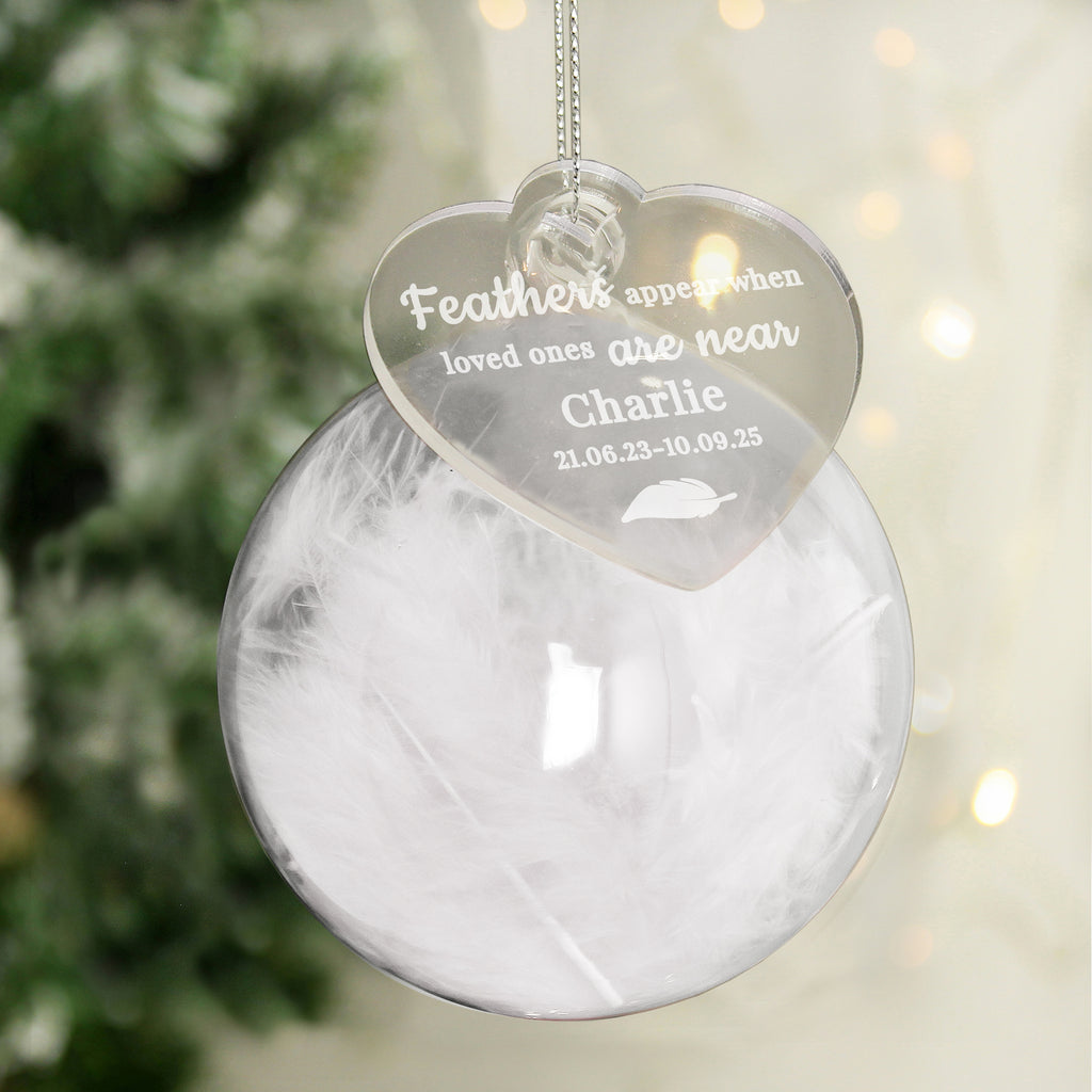 Personalised White Memorial Feather Bauble - Buy Christmas Decorations at GiftMasters.co.uk