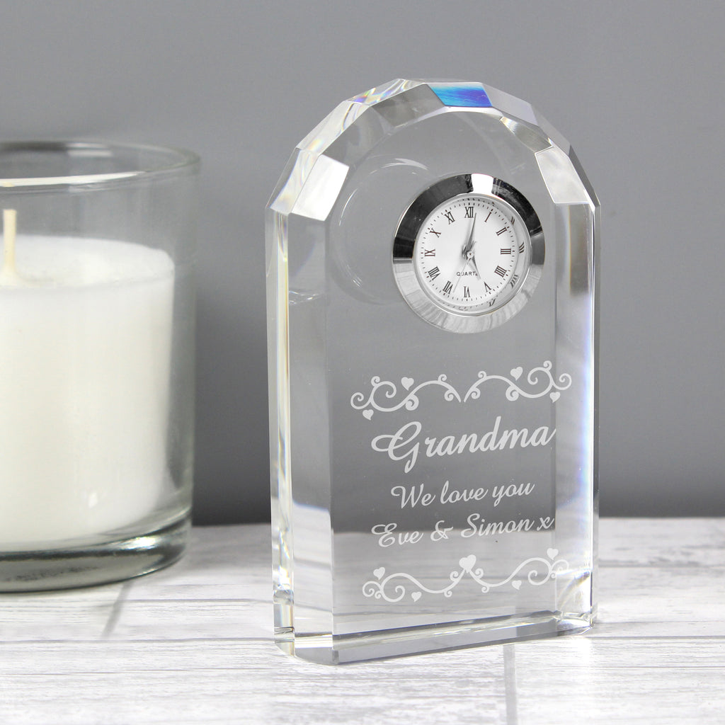 Personalised Heart Swirl Crystal Clock - Buy Clocks & Watches at GiftMasters.co.uk