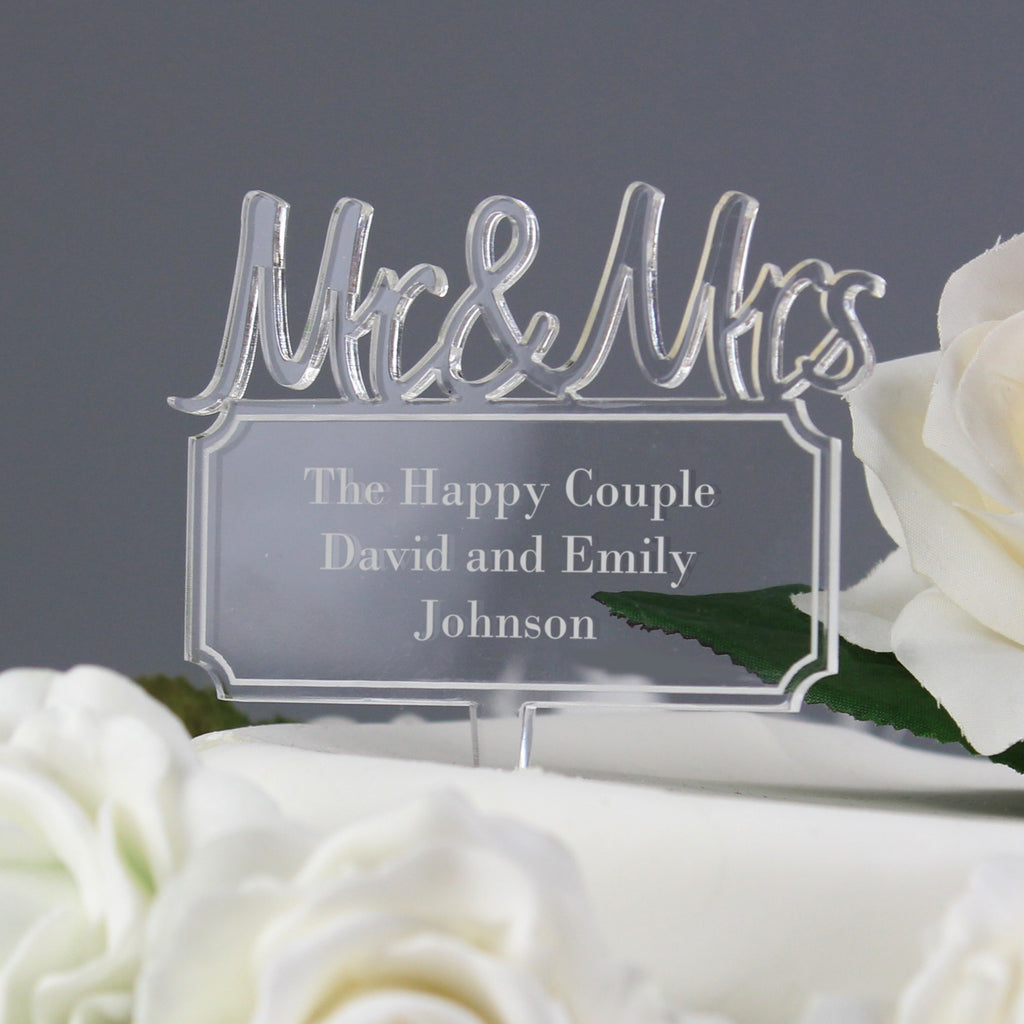 Personalised Mr & Mrs Plaque Acrylic Cake Topper - Buy Kitchen, Baking & Dining Gifts at GiftMasters.co.uk
