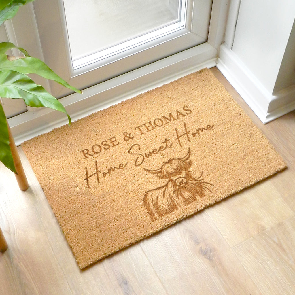 Personalised Highland Cow Doormat - Buy Doormats at GiftMasters.co.uk