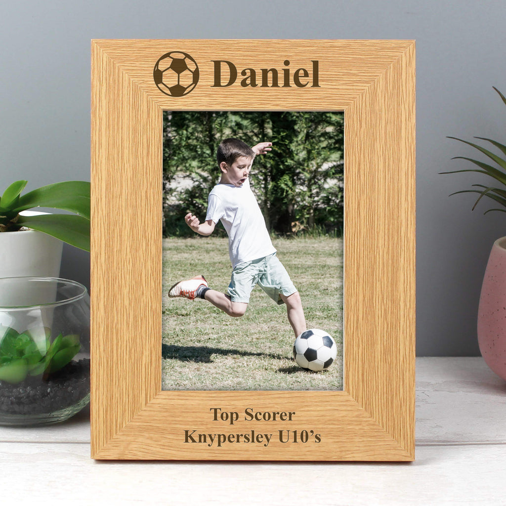 Personalised Oak Finish 6x4 Football Photo Frame - Buy Photo Frames, Albums and Guestbooks at GiftMasters.co.uk