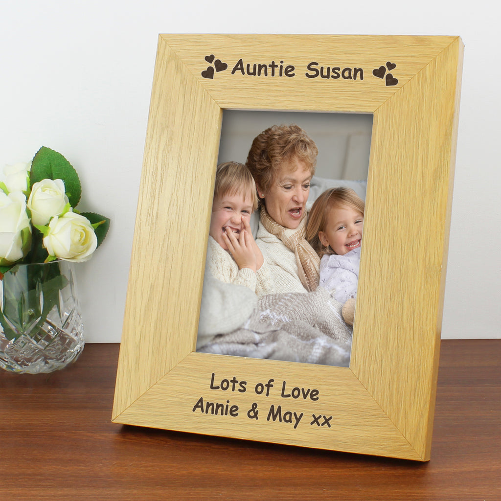 Personalised Hearts 6x4 Oak Finish Photo Frame - Buy Photo Frames, Albums and Guestbooks at GiftMasters.co.uk
