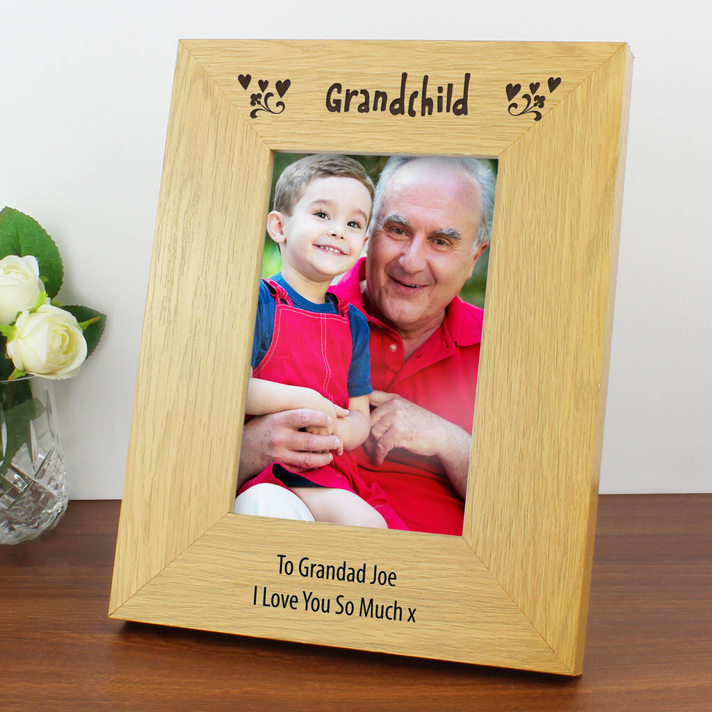 Personalised Oak Finish 6x4 Grandchild Photo Frame - Buy Photo Frames, Albums and Guestbooks at GiftMasters.co.uk