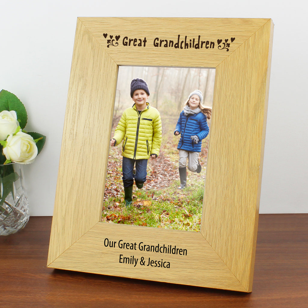 Personalised Great Grandchildren 6x4 Oak Finish Photo Frame - Buy Photo Frames, Albums and Guestbooks at GiftMasters.co.uk