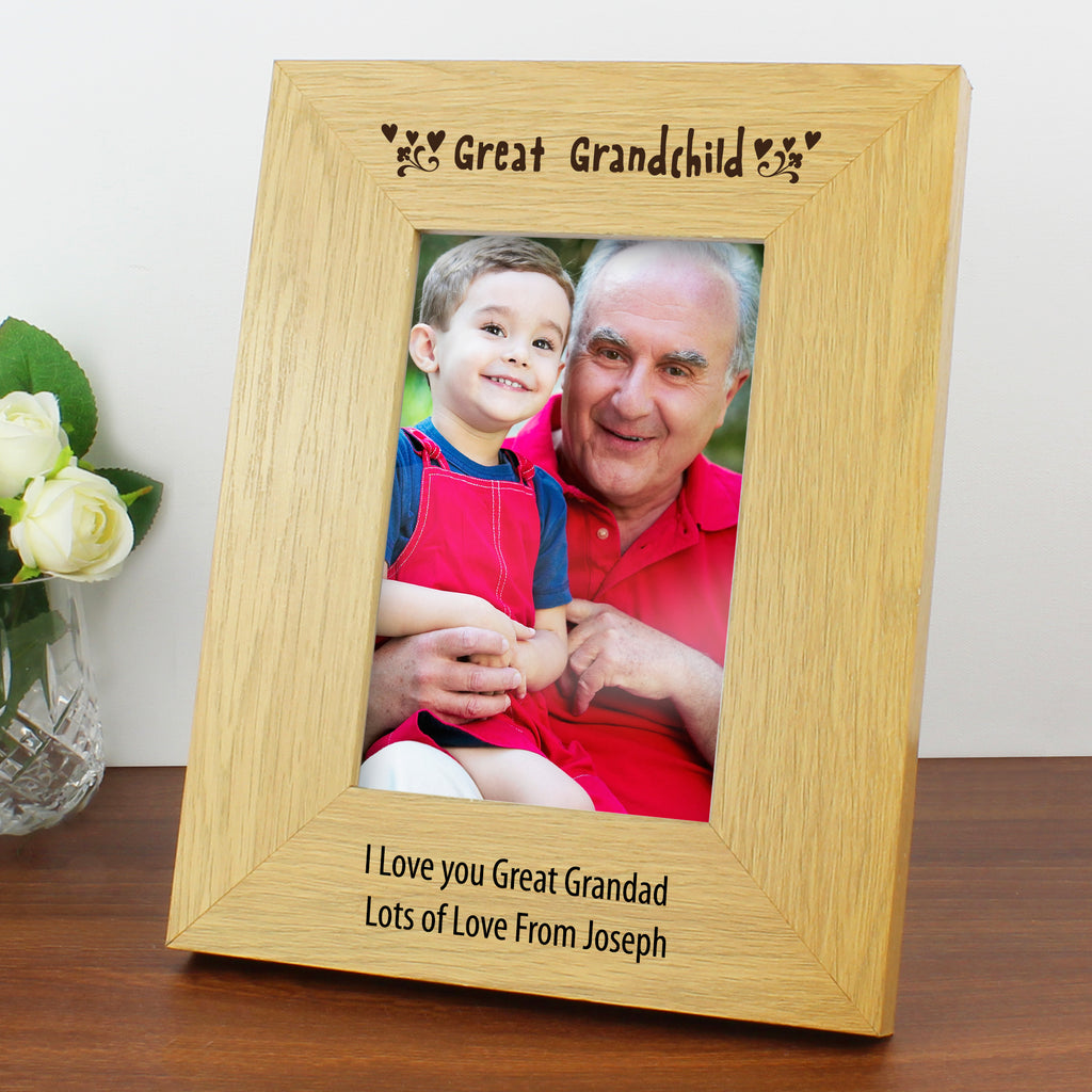 Personalised Oak Finish 6x4 Great Grandchild Photo Frame - Buy Photo Frames, Albums and Guestbooks at GiftMasters.co.uk