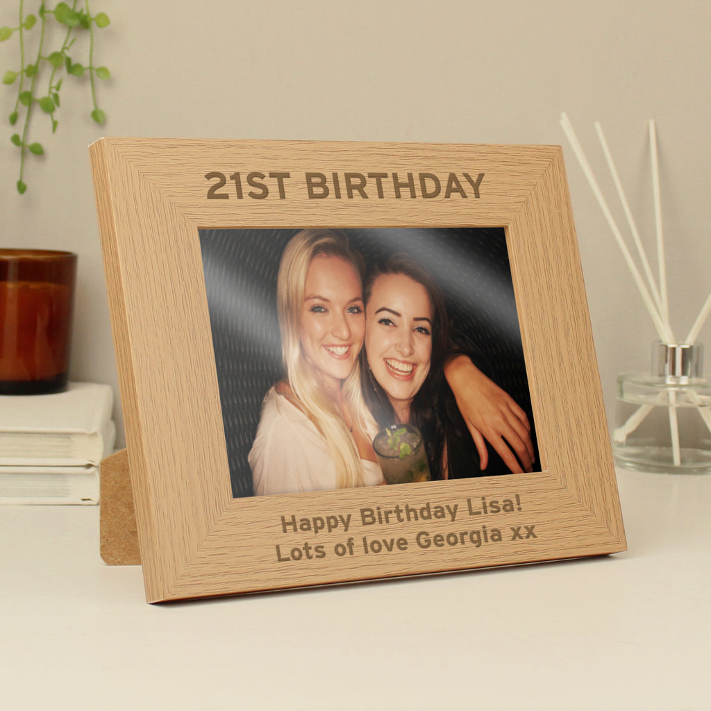 Personalised Bold Text 5x7 Landscape Oak Finish Photo Frame - Buy Photo Frames, Albums and Guestbooks at GiftMasters.co.uk