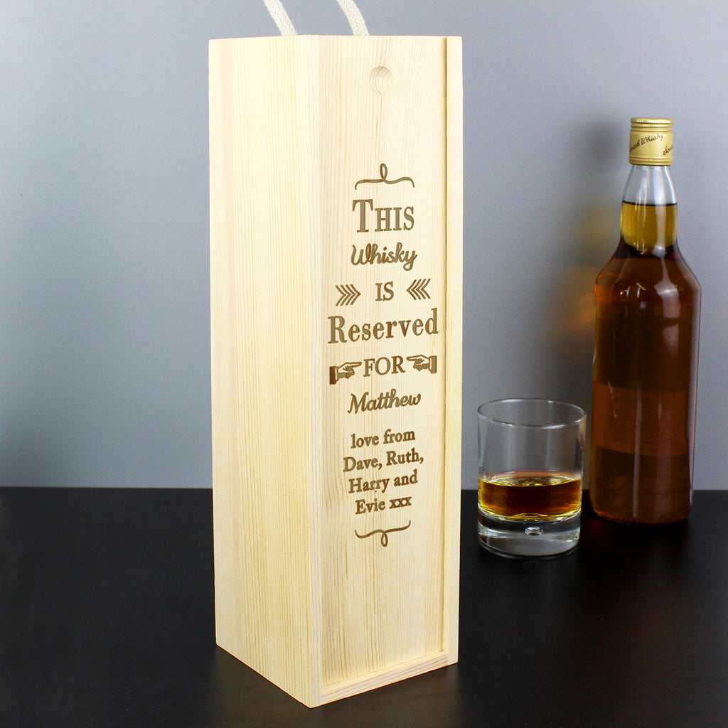 Personalised Reserved For Wooden Wine Bottle Box - Buy Glasses & Barware at GiftMasters.co.uk