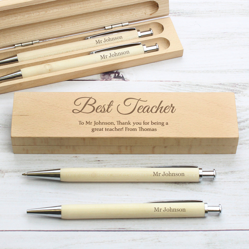 Personalised Any Message Wooden Pen & Pencil Box Set - Buy Stationery & Pens at GiftMasters.co.uk