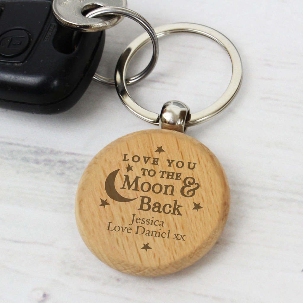 Personalised Moon & Back Wooden Keyring - Buy Keepsakes at GiftMasters.co.uk