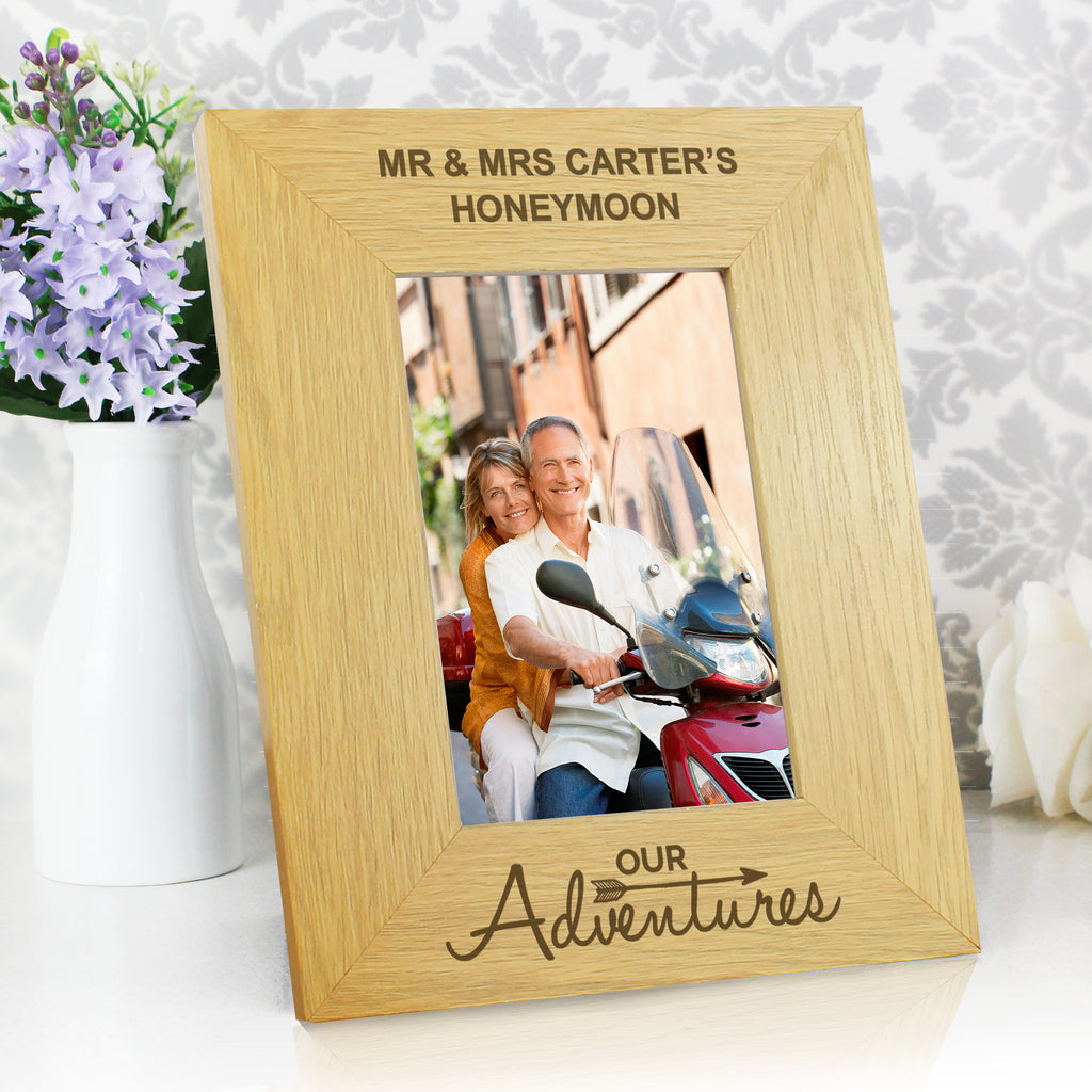 Personalised Our Adventures 6x4 Oak Finish Photo Frame - Buy Photo Frames, Albums and Guestbooks at GiftMasters.co.uk