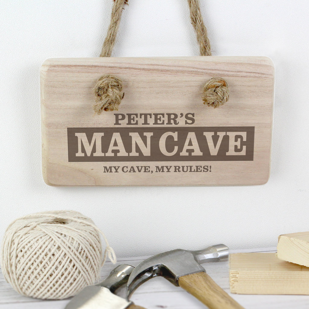Personalised Man Cave Wooden Sign - Buy Hanging Decorations & Signs at GiftMasters.co.uk