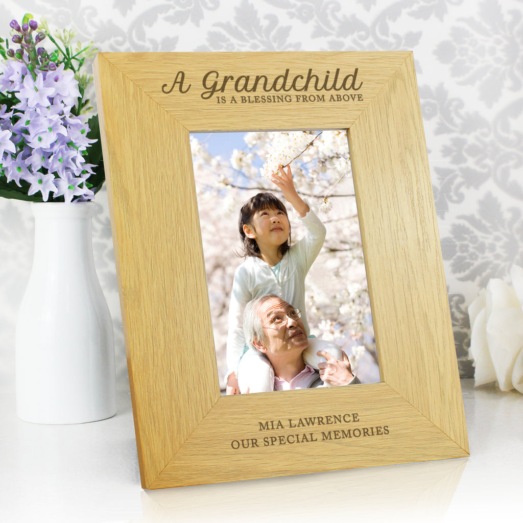 Personalised A Grandchild Is A Blessing 6x4 Oak Finish Photo Frame - Buy Photo Frames, Albums and Guestbooks at GiftMasters.co.uk
