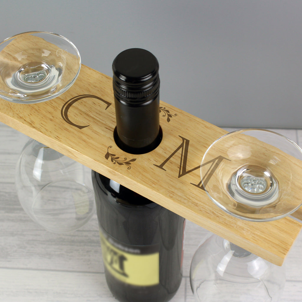 Personalised 'Initials' Wine Glass & Bottle Holder - Buy Wooden at GiftMasters.co.uk