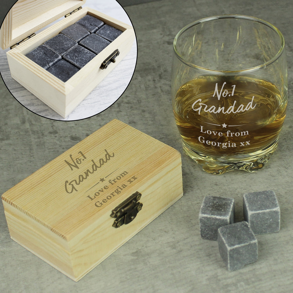 Personalised No.1 Cooling Stones & Glass Set - Buy Wooden at GiftMasters.co.uk