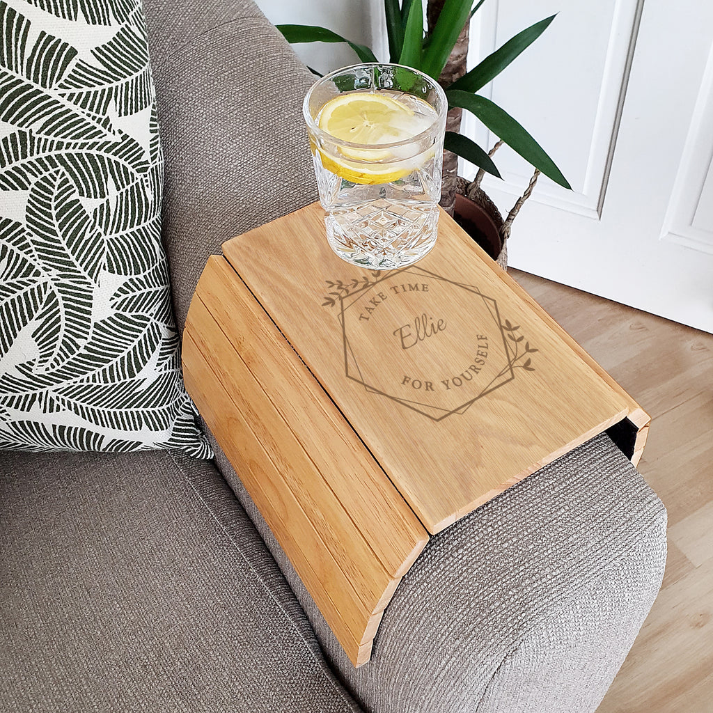 Personalised Take Time For Yourself Wooden Sofa Tray - Buy Wooden at GiftMasters.co.uk