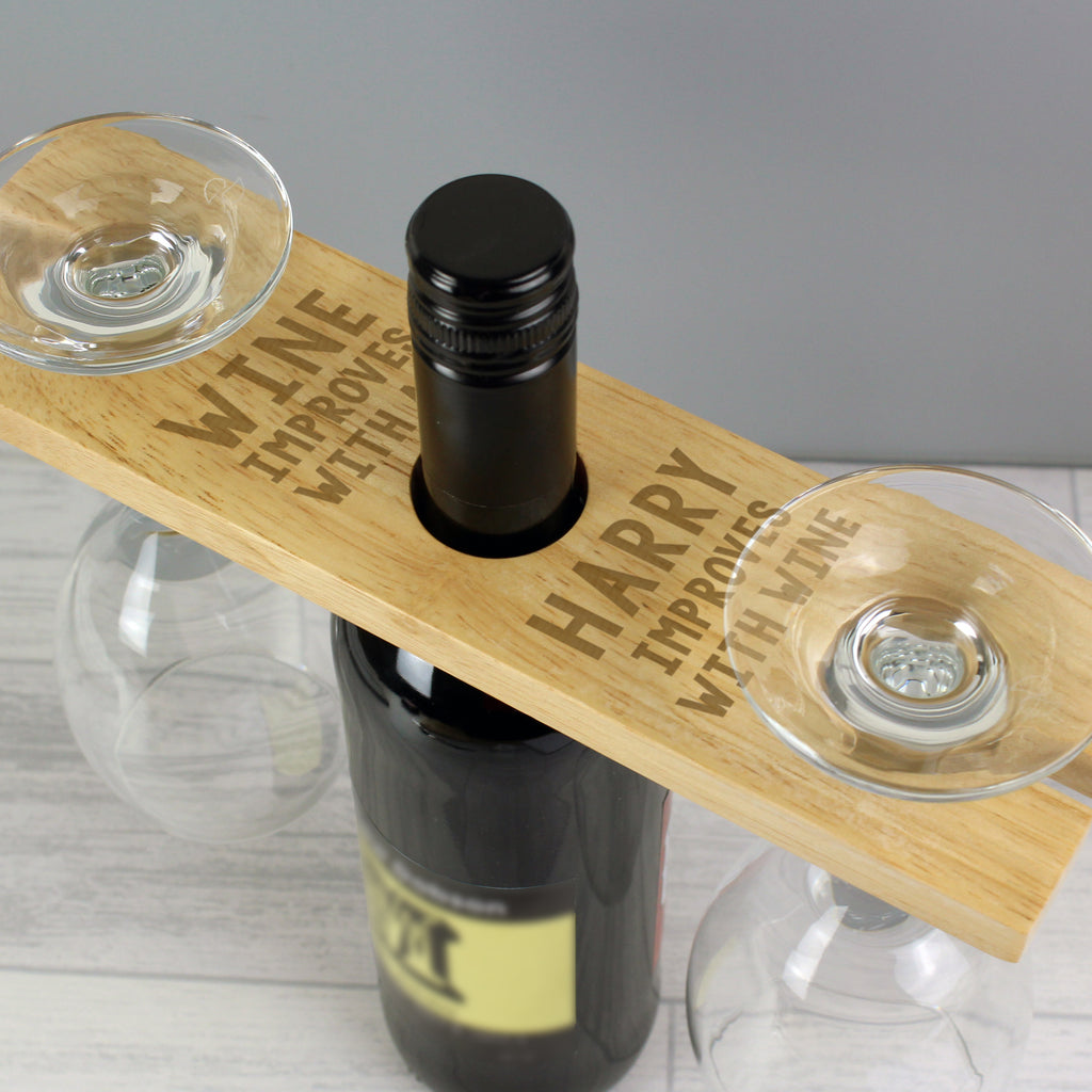 Personalised 'Improves With Wine' Wine Glass & Bottle Holder - Buy Glasses & Barware at GiftMasters.co.uk