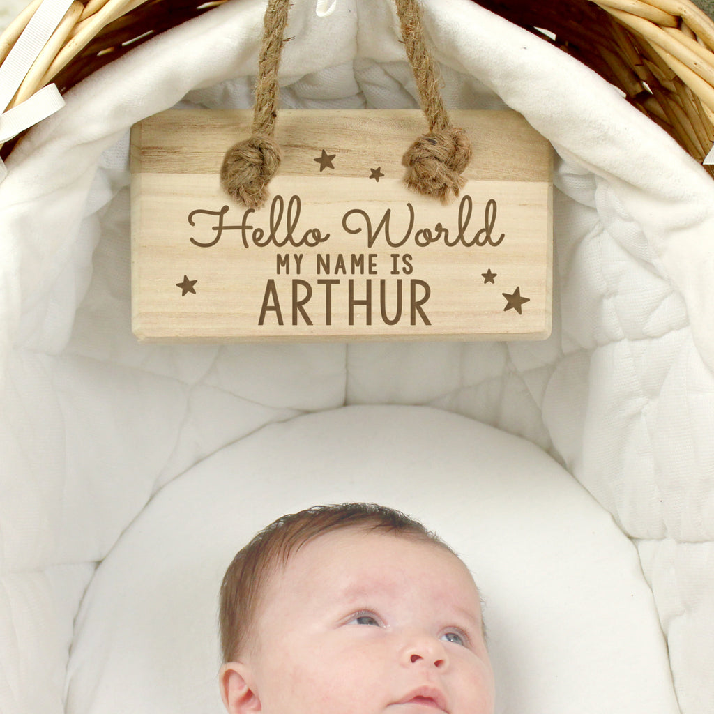 Personalised Hello World Wooden Sign - Buy Hanging Decorations & Signs at GiftMasters.co.uk