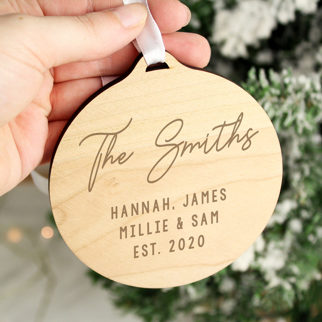 Personalised Free Text  Round Wooden Decoration - Buy Christmas Decorations at GiftMasters.co.uk