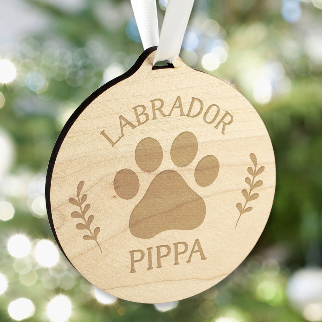 Personalised Dog Breed Round Wooden Bauble - Buy Christmas Decorations at GiftMasters.co.uk