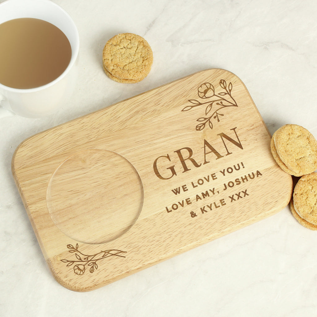 Personalised Floral Wooden Coaster Tray - Buy Kitchen, Baking & Dining Gifts at GiftMasters.co.uk