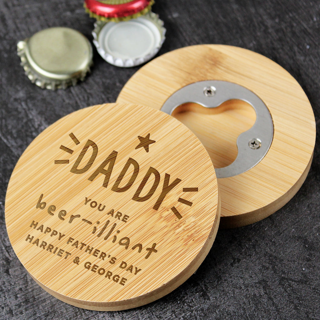 Personalised Star Bamboo Bottle Opener Coaster - Buy Glasses & Barware at GiftMasters.co.uk