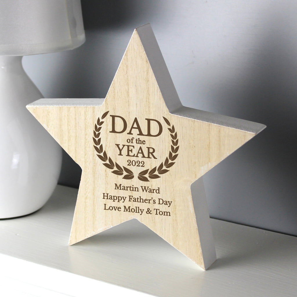 Personalised Dad of the Year Rustic Wooden Star Decoration - Buy Ornaments at GiftMasters.co.uk