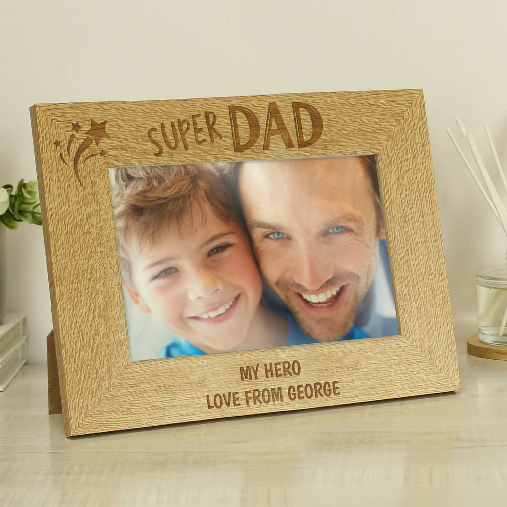 Personalised Super Dad 6x4 Landscape Wooden Photo Frame - Buy Photo Frames, Albums and Guestbooks at GiftMasters.co.uk