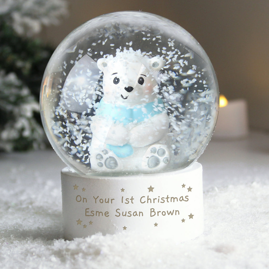 Personalised Polar Bear Snow Globe - Buy Christmas Decorations at GiftMasters.co.uk