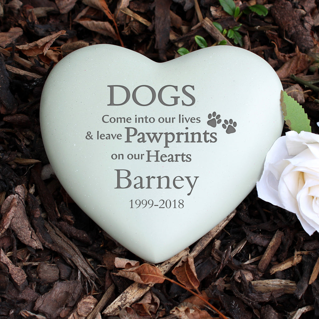 Personalised Dog Pawprints Heart Memorial - Buy Memorials at GiftMasters.co.uk