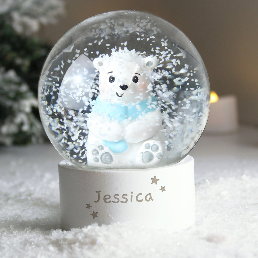 Personalised Polar Bear Any Name Snow Globe - Buy Christmas Decorations at GiftMasters.co.uk