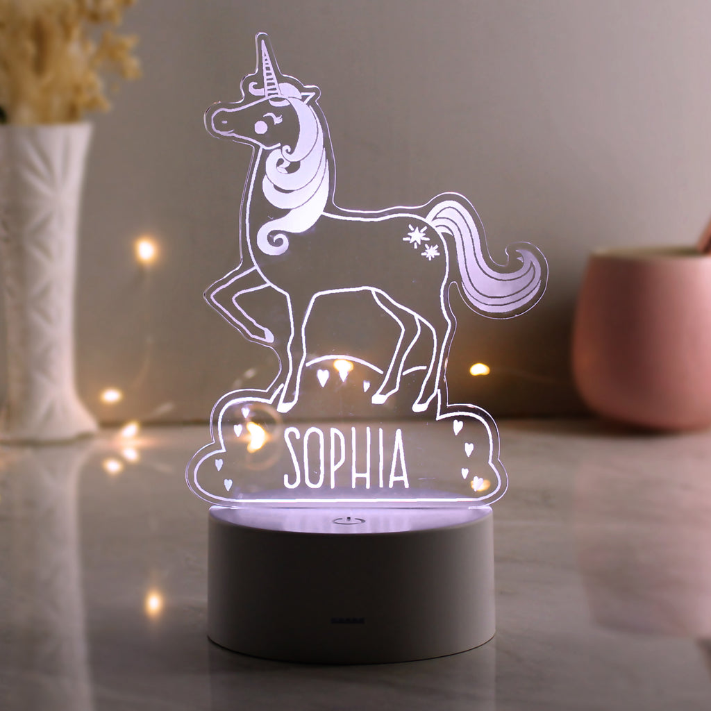 Personalised Unicorn LED Colour Changing Night Light - Buy LED Lights, Candles & Decorations at GiftMasters.co.uk
