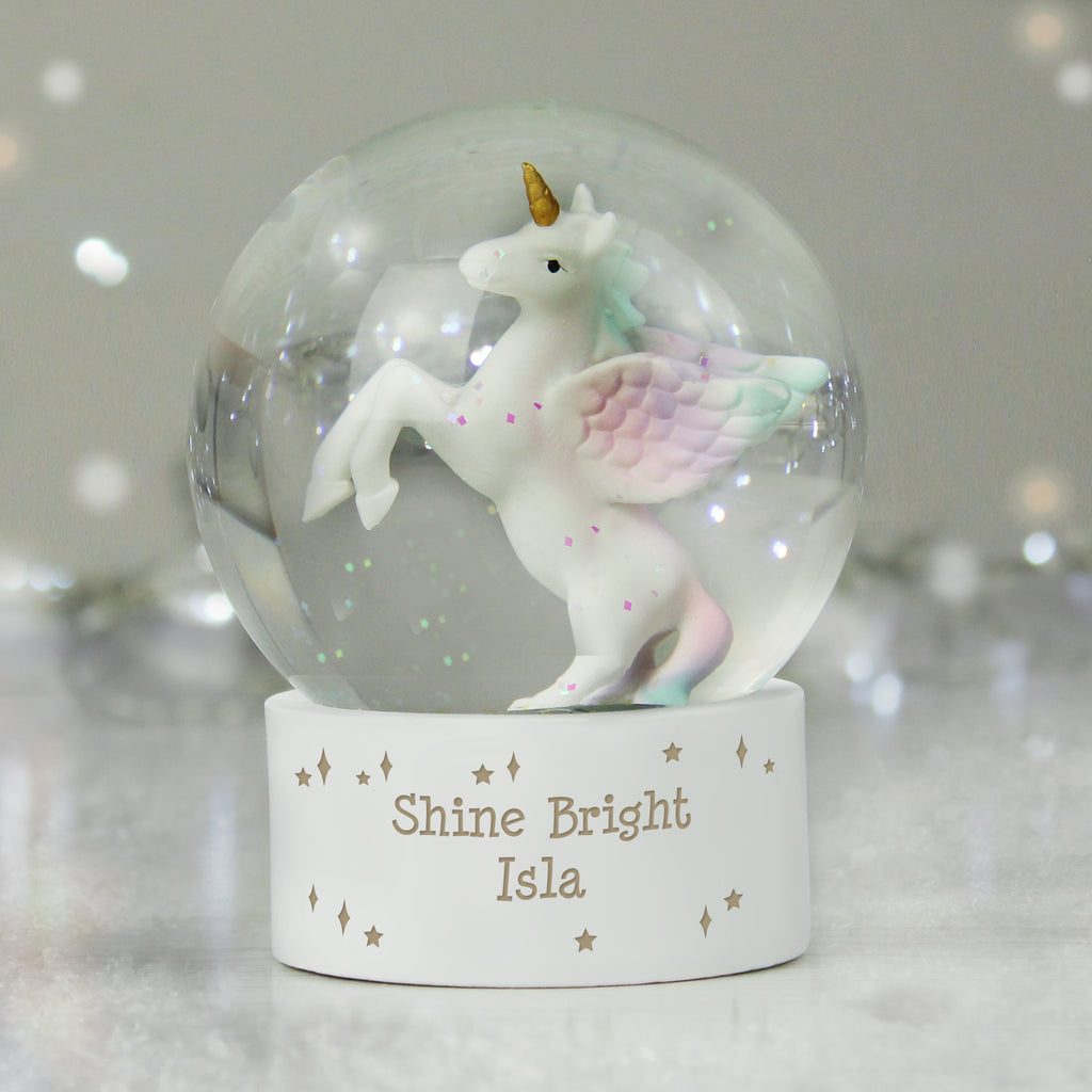 Personalised Unicorn Snow Globe - Buy Christmas Decorations at GiftMasters.co.uk
