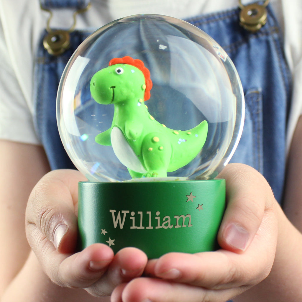 Personalised Name Only Dinosaur Glitter Snow Globe - Buy Christmas Decorations at GiftMasters.co.uk
