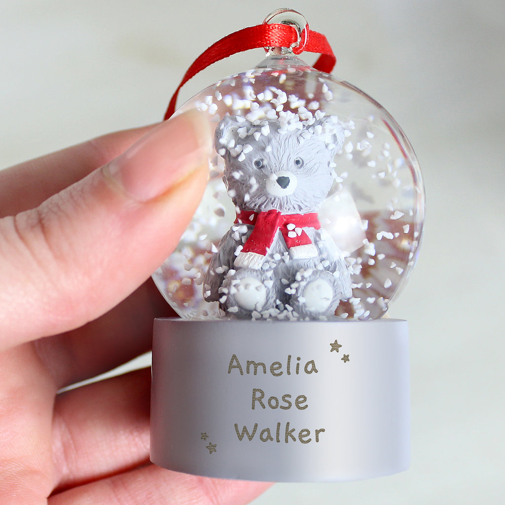 Personalised Message Teddy Bear Glitter Snow Globe Tree Decoration - Buy Christmas Decorations at GiftMasters.co.uk