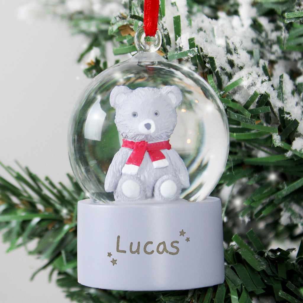 Personalised Name Only Teddy Bear Glitter Snow Globe Tree Decoration - Buy Christmas Decorations at GiftMasters.co.uk