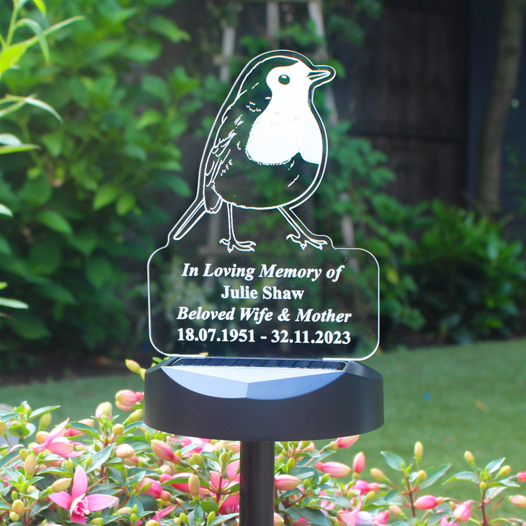 Personalised Robin Memorial Outdoor Solar Light - Buy LED Lights, Candles & Decorations at GiftMasters.co.uk