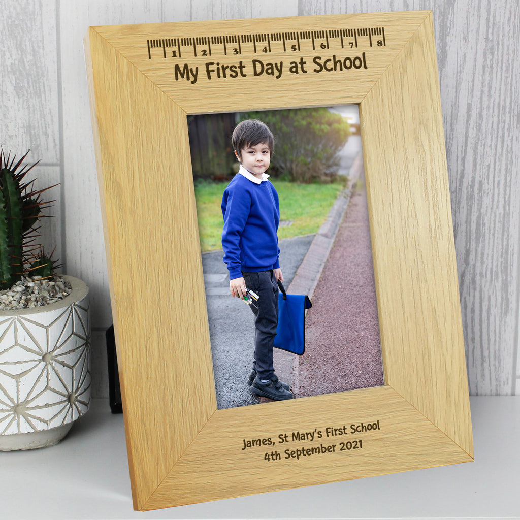 Personalised Oak Finish 6x4 My First Day At School Photo Frame - Buy Photo Frames, Albums and Guestbooks at GiftMasters.co.uk