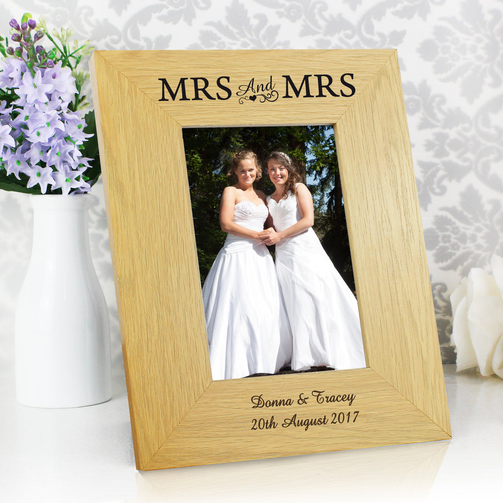 Personalised Oak Finish 6x4 Mrs & Mrs Photo Frame - Buy Photo Frames, Albums and Guestbooks at GiftMasters.co.uk