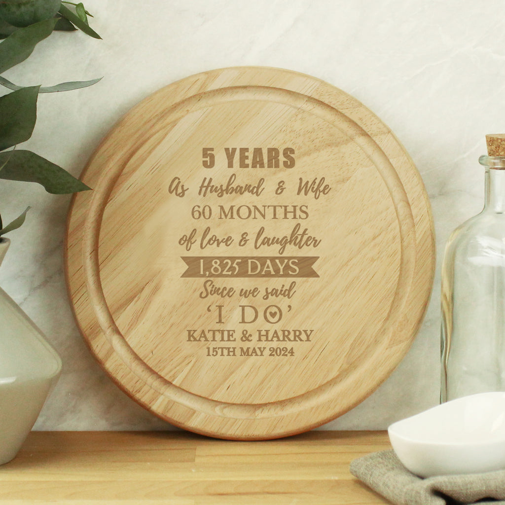 Personalised 5th Anniversary Heart Chopping Board - Buy Wooden at GiftMasters.co.uk